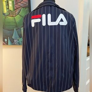 FILA Men’s Coach-Style Jacket. Blue Pin Stripe. Size Small. Excellent condition!